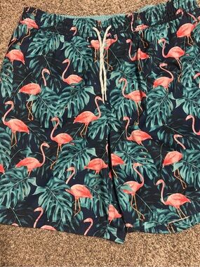 Goodfellow & Co Navy Swim Trunks with Pink Flamingo Print